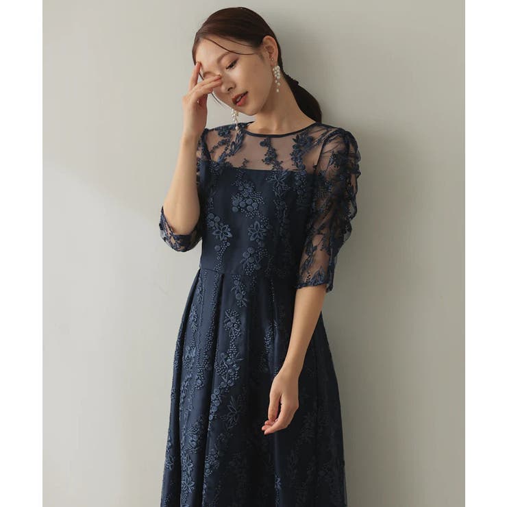 バックリボンチュール刺しゅうレース結婚式パーティードレス | PREFERIR | 詳細画像19 