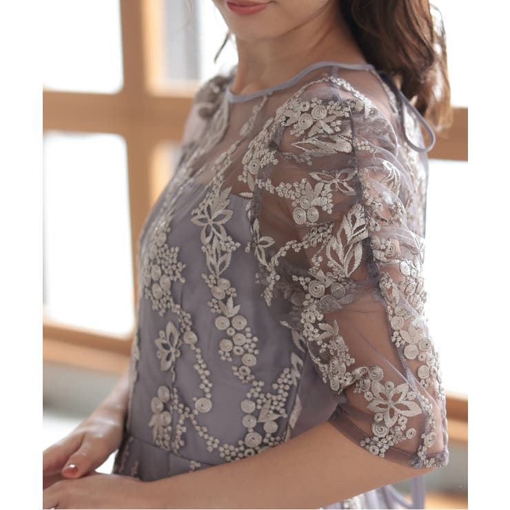 バックリボンチュール刺しゅうレース結婚式パーティードレス | PREFERIR | 詳細画像27 