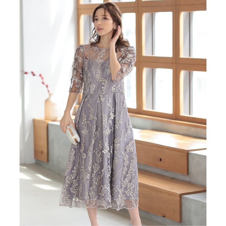 バックリボンチュール刺しゅうレース結婚式パーティードレス | PREFERIR | 詳細画像5 