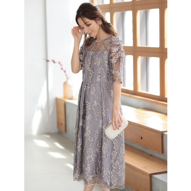 バックリボンチュール刺しゅうレース結婚式パーティードレス | PREFERIR | 詳細画像6 