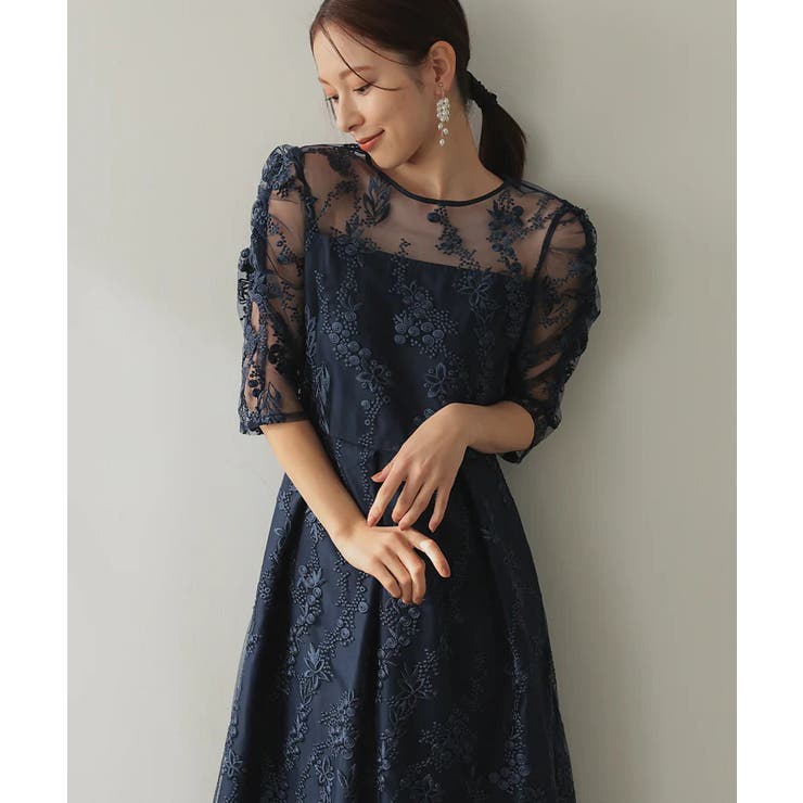 【BONLECILL noir】2wayパール襟 フラワー総レースドレス BONLECILL noir ドレス 「BONLECILL noir」2wayパールサテン襟