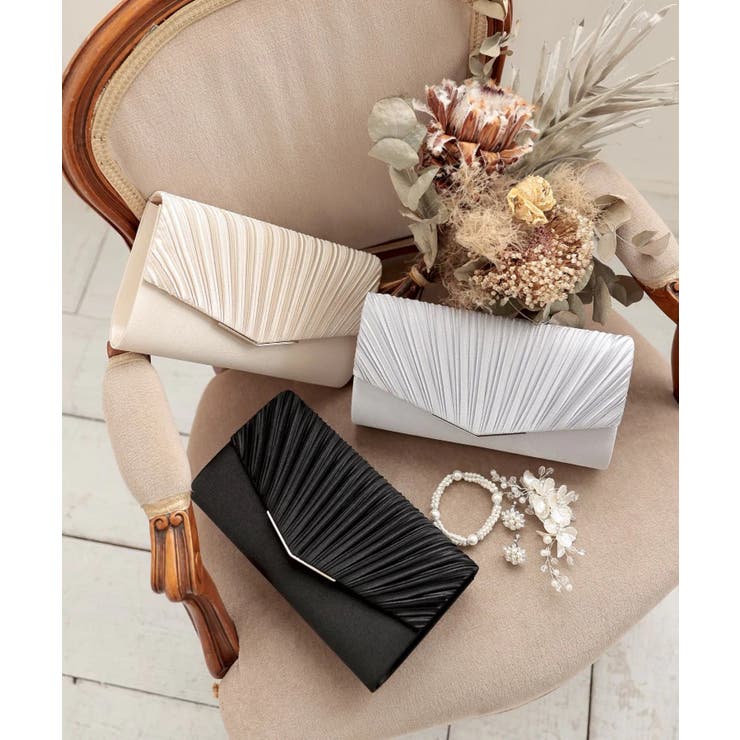 3WAYサテン プリーツパーティークラッチバッグ | PREFERIR | 詳細画像1 