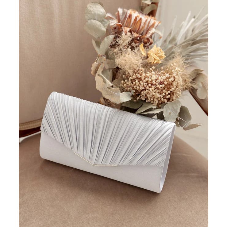 シルバー | 3WAYサテン プリーツパーティークラッチバッグ | PREFERIR