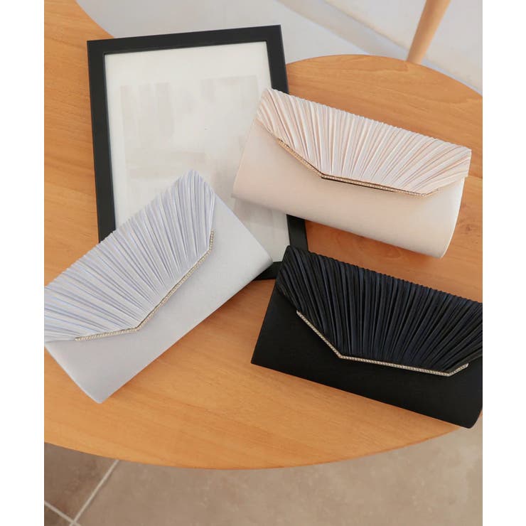 3WAYビジュー付きサテンプリーツパーティークラッチバッグ | PREFERIR | 詳細画像1 