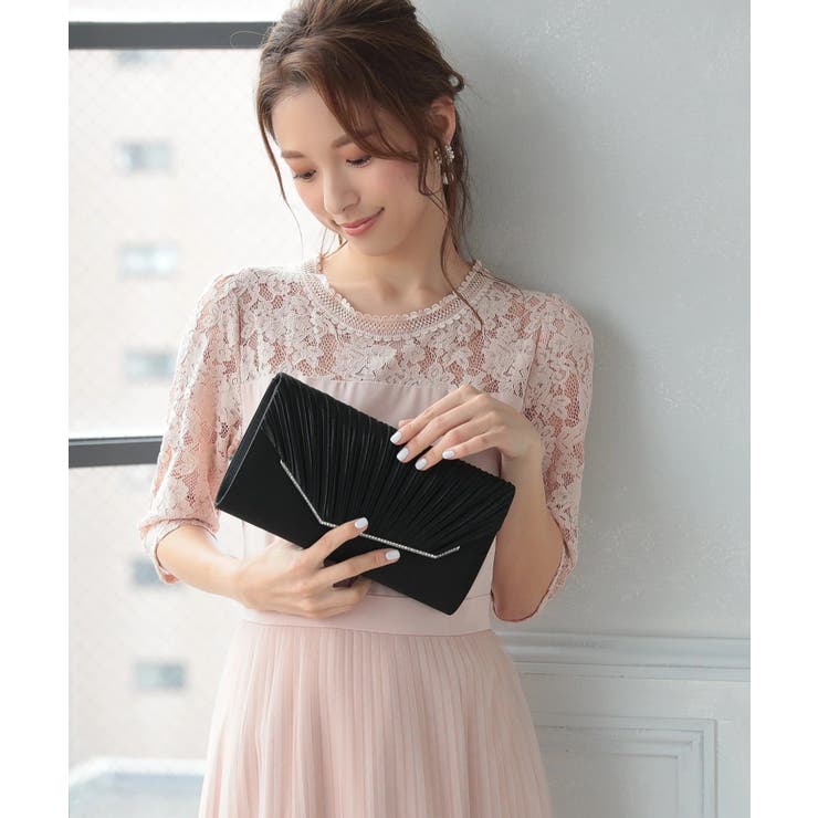 3WAYビジュー付きサテンプリーツパーティークラッチバッグ | PREFERIR | 詳細画像3 