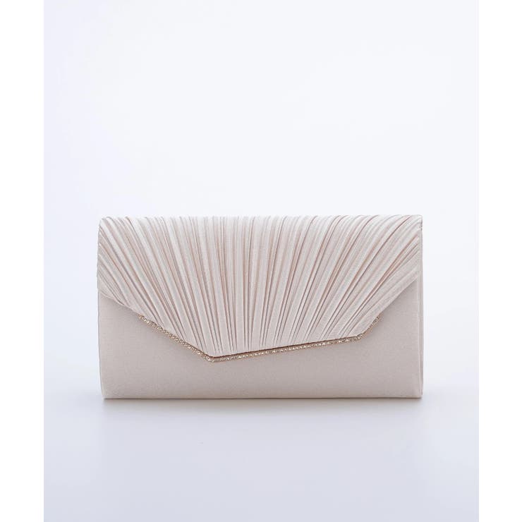 ベージュ | 3WAYビジュー付きサテンプリーツパーティークラッチバッグ | PREFERIR