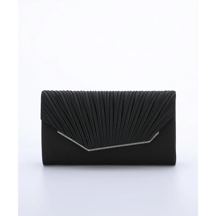 ブラック | 3WAYビジュー付きサテンプリーツパーティークラッチバッグ | PREFERIR