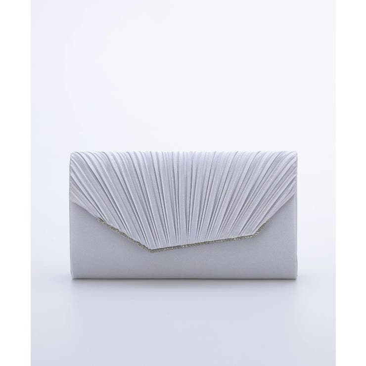 シルバー | 3WAYビジュー付きサテンプリーツパーティークラッチバッグ | PREFERIR