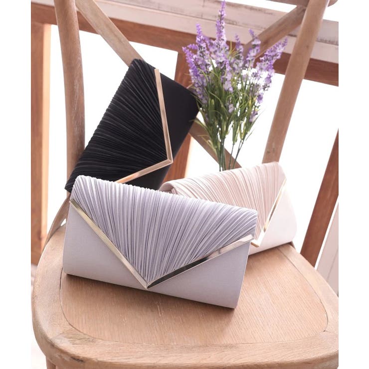 3WAY V字サテンプリーツパーティークラッチバッグ | PREFERIR | 詳細画像1 