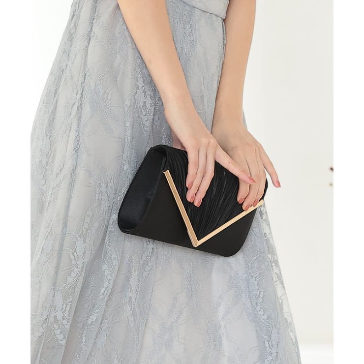 3WAY V字サテンプリーツパーティークラッチバッグ | PREFERIR | 詳細画像3 