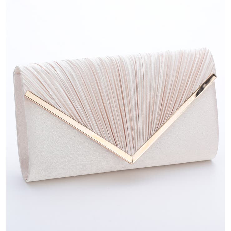 ベージュ | 3WAY V字サテンプリーツパーティークラッチバッグ | PREFERIR