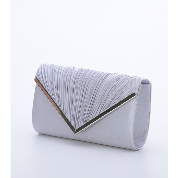シルバー | 3WAY V字サテンプリーツパーティークラッチバッグ | PREFERIR
