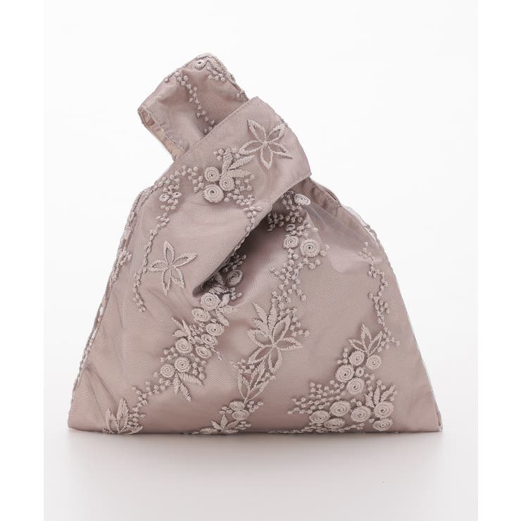 ベージュ | 刺しゅうワンハンドル巾着バッグ | PREFERIR