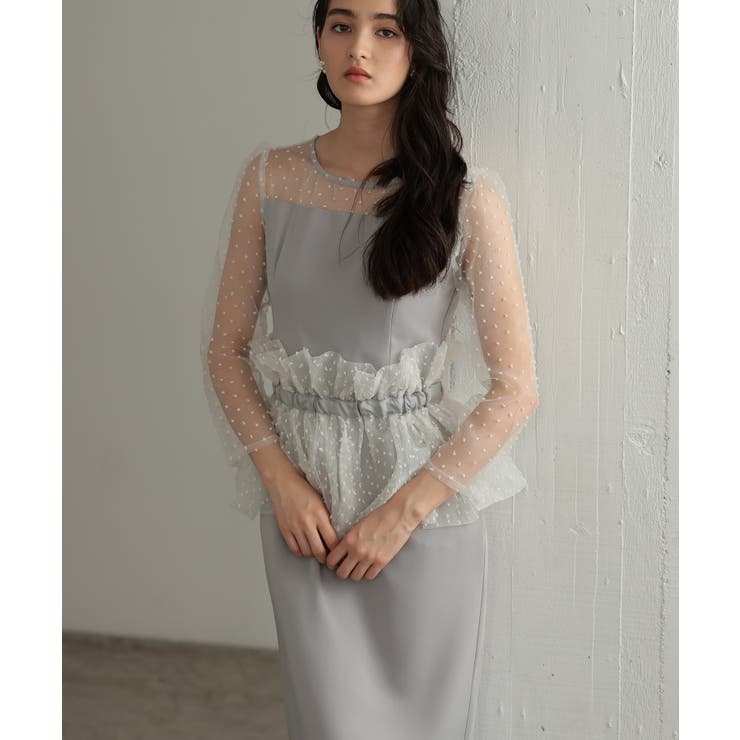 グレー | メニーウェイラッフルケープ結婚式パーティードレス | PREFERIR