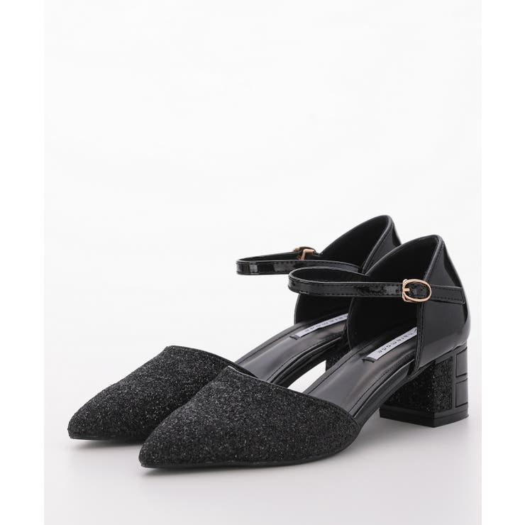 ブラック | グリッターチャンキーヒールパンプス | PREFERIR