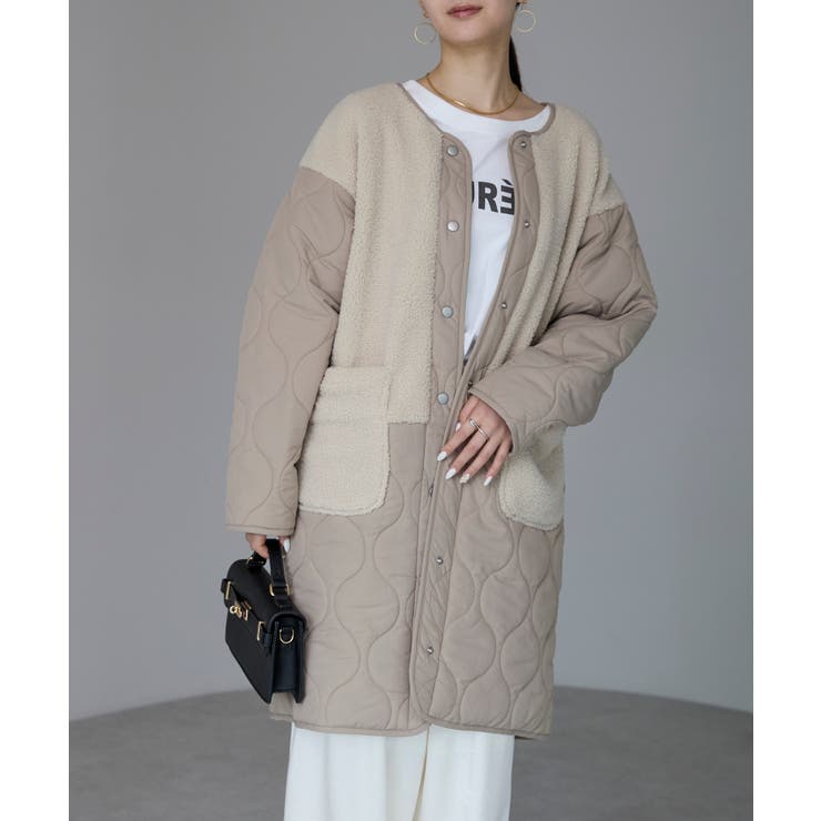 ベージュ | キルティングボアコート | PREFERIR