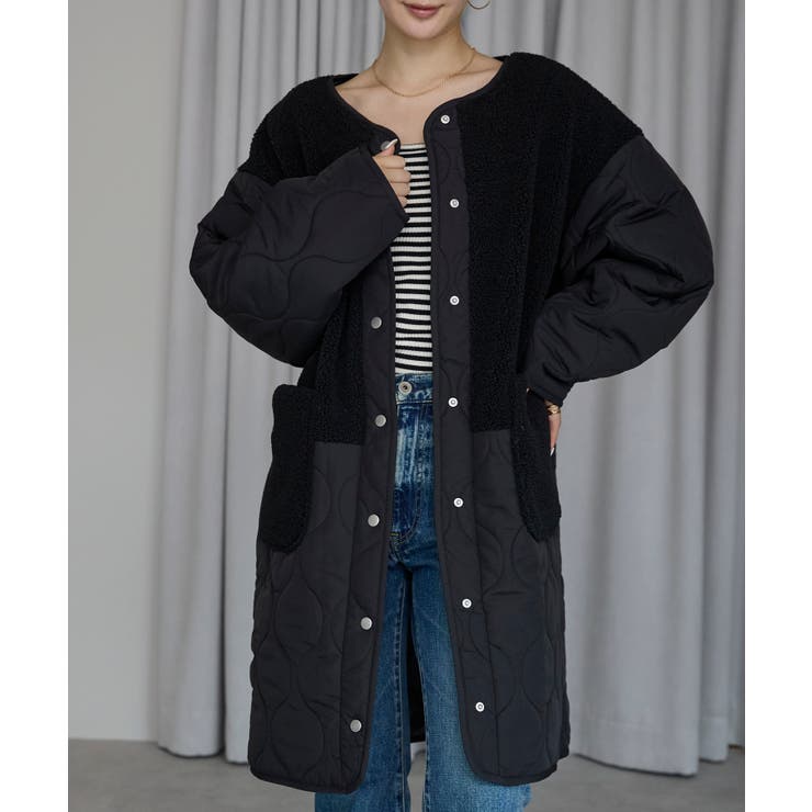 ブラック | キルティングボアコート | PREFERIR