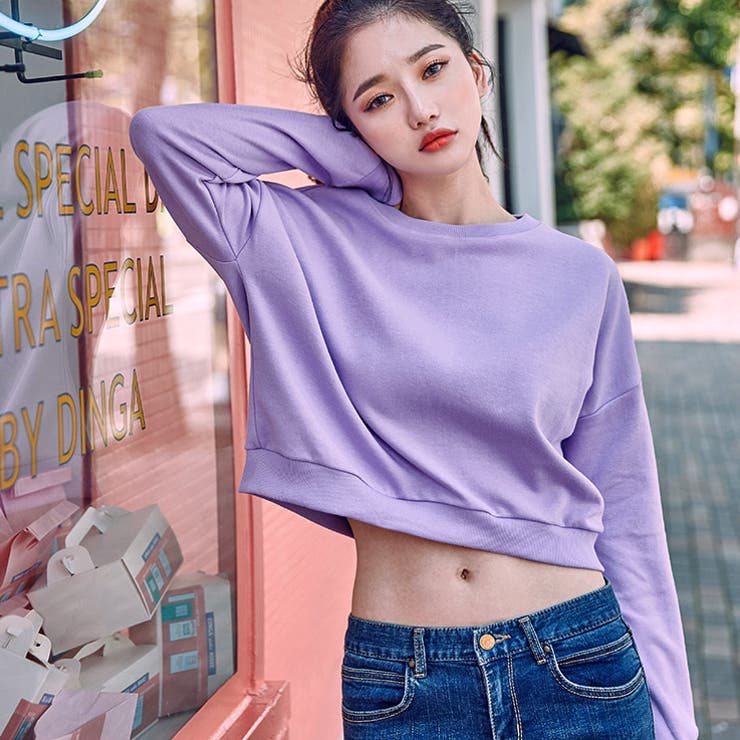 クロップド丈スウェット トレーナー 長袖[品番：AD000006490