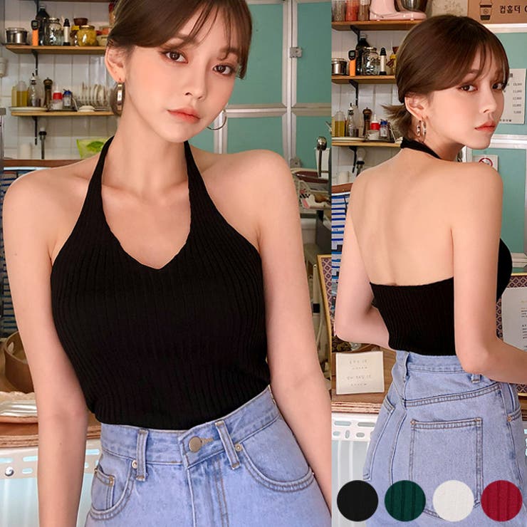 セクシーホルターニットノースリーブ バックシャン 背中みせ[品番