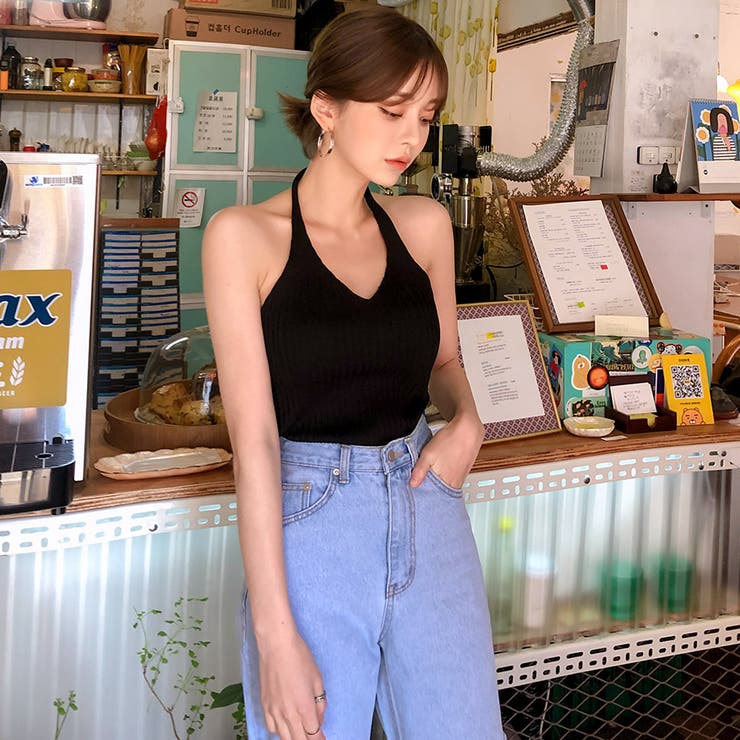 セクシーホルターニットノースリーブ バックシャン 背中みせ[品番