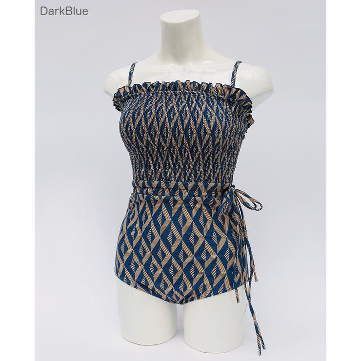 幾何学模様のチェックワンピース 水着 ウエストマーク | PREMIUM K | 詳細画像1 