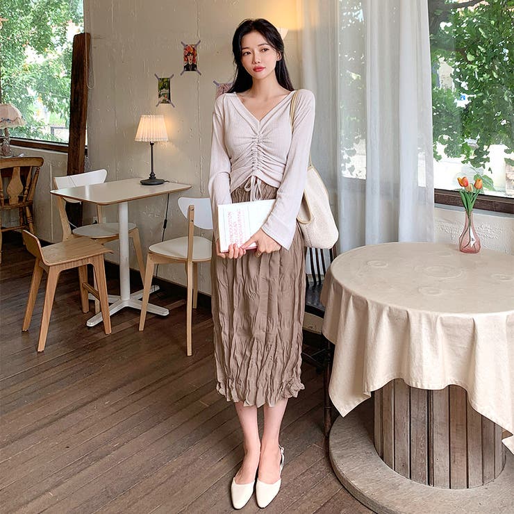 45R 新品未使用コットンリネンクシュクシュギンガムスカート ギンガム