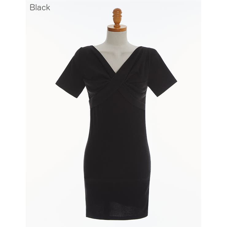 Black | ツイストスリムフィットワンピース Vネック ミニワンピース | PREMIUM K