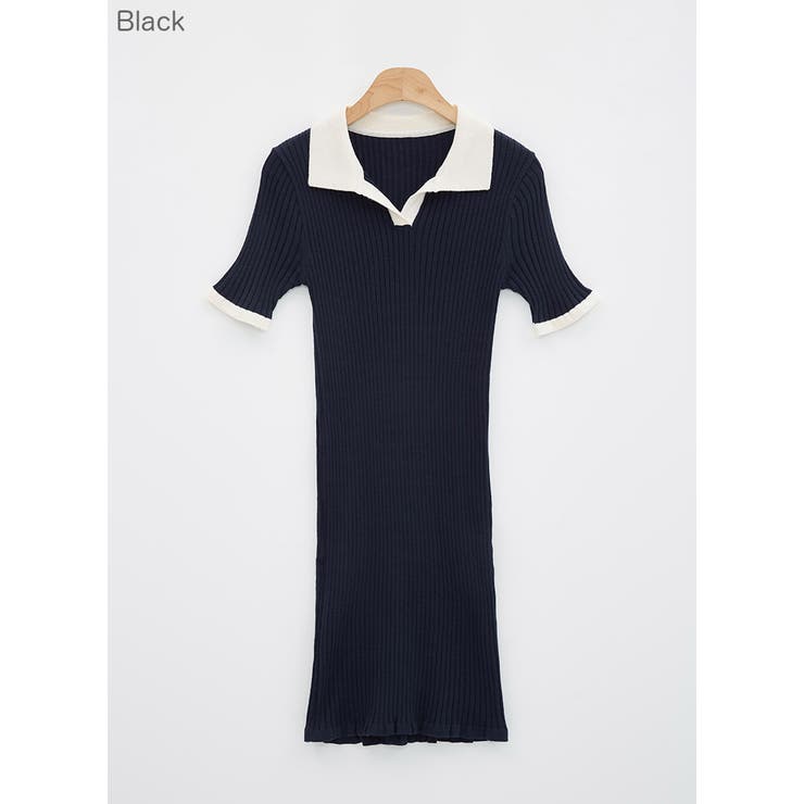 Black | ジョニーカラーリブニットワンピース ミニワンピース スリムフィット | PREMIUM K