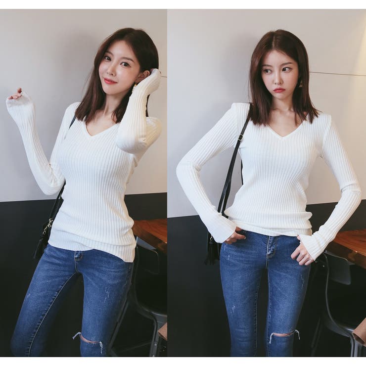た*ん様 Matin Kim アイボリー Vネックニット THE SHOP TK ニット セーター 「毛玉になりにくい」さらっと