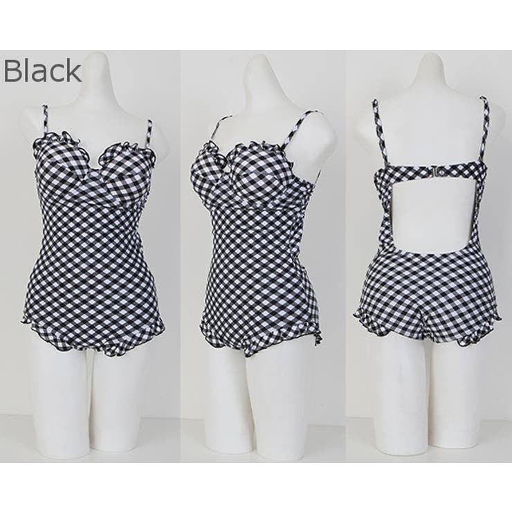 フリルエッジチェックワンピース 水着 バストラインと裾にフリル | PREMIUM K | 詳細画像1 