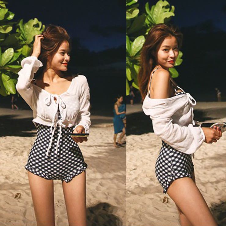 フリルエッジチェックワンピース 水着 バストラインと裾にフリル | PREMIUM K | 詳細画像10 