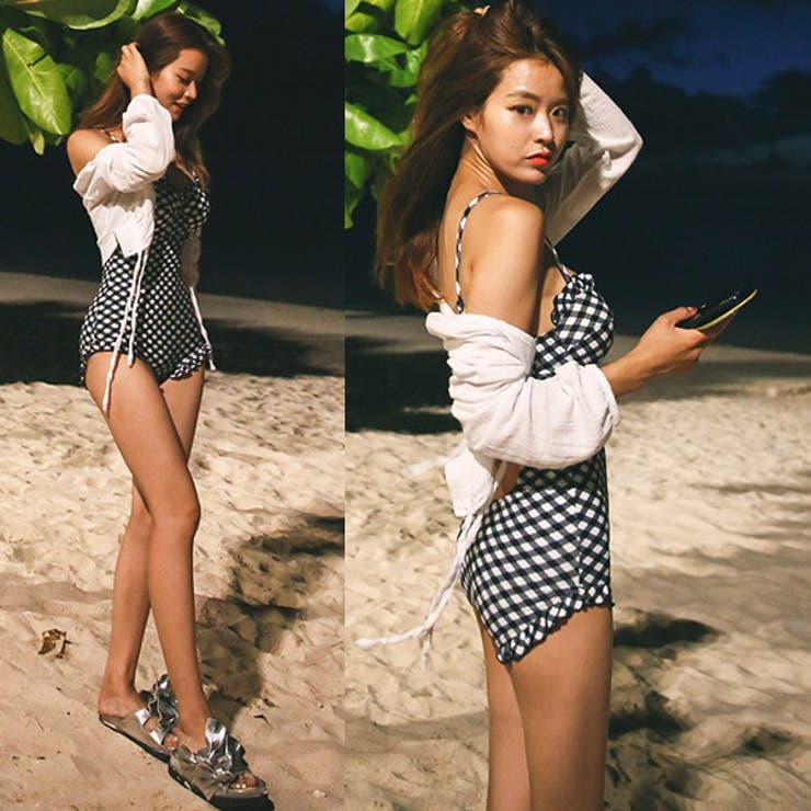 フリルエッジチェックワンピース 水着 バストラインと裾にフリル | PREMIUM K | 詳細画像14 