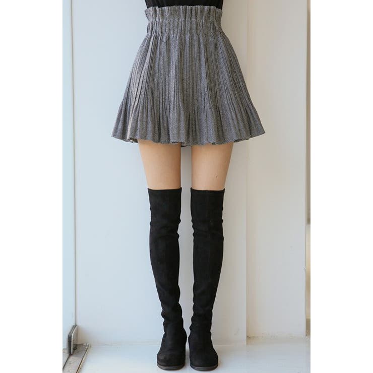 ゆるプリーツミニスカート ゴムウエスト しわ加工[品番