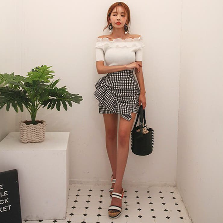 D&G COLUMBIA フリルタンクトップ ホワイト オフショルダー h104d4463.jpg