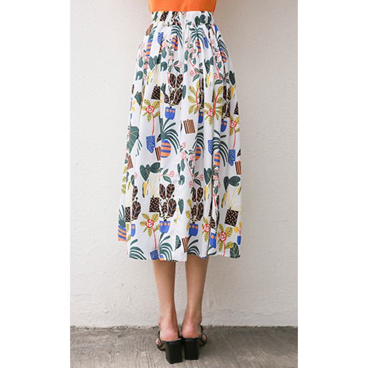カラフルプリント フレアスカート カラフルフラワープリントタックフレアスカート