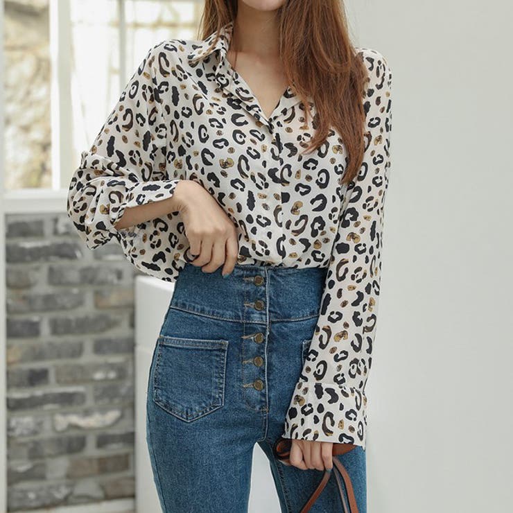 本物 カラフルレオパードブラウス ヒョウ柄シャツ シンプル[品番 シャツ/ブラウス(半袖/袖なし)