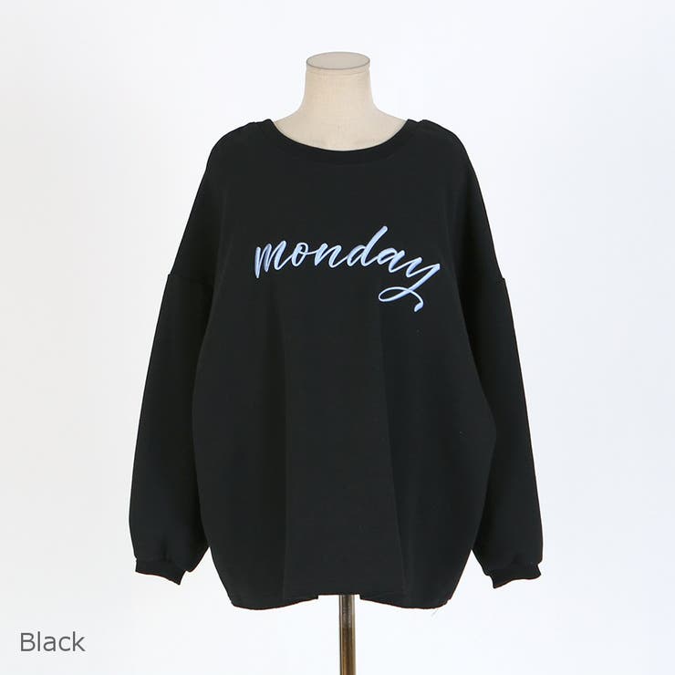 Black | monday刺繍ロゴスウェット バックシャン 背中みせ | PREMIUM K