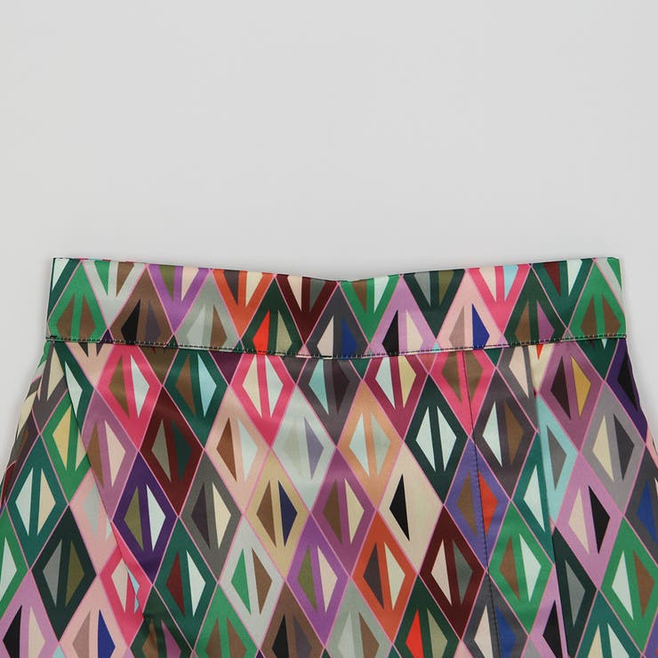 MARS 幾何学バラ柄 ミニスカート 幾何学模様のカラフルミニスカート イレギュラーヘム 前後丈違い[品番