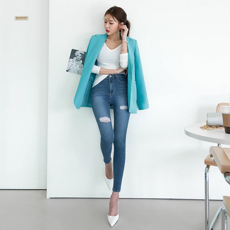 ブルースリムフィットデニム ダメージジーンズ クラッシュ | PREMIUM K | 詳細画像19 