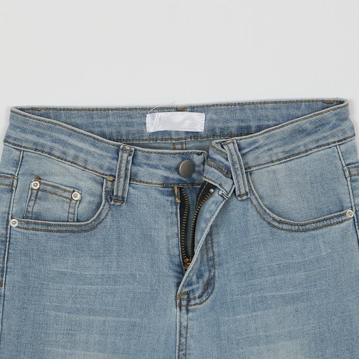 ニースイッチングブーツカットデニムパンツ ダメージ加工 切りっ