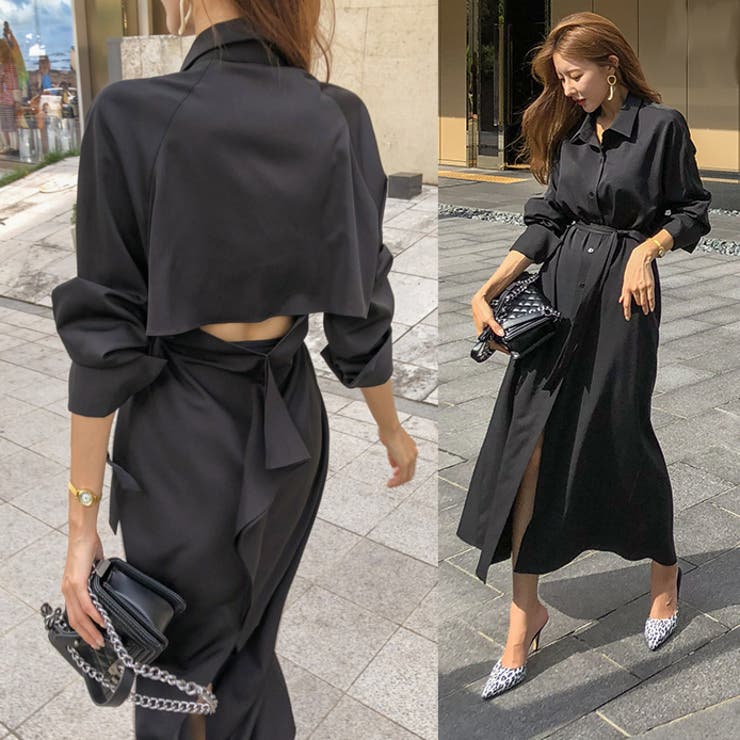 エレガンスシャツワンピドレス ワンピース 背中見せ[品番