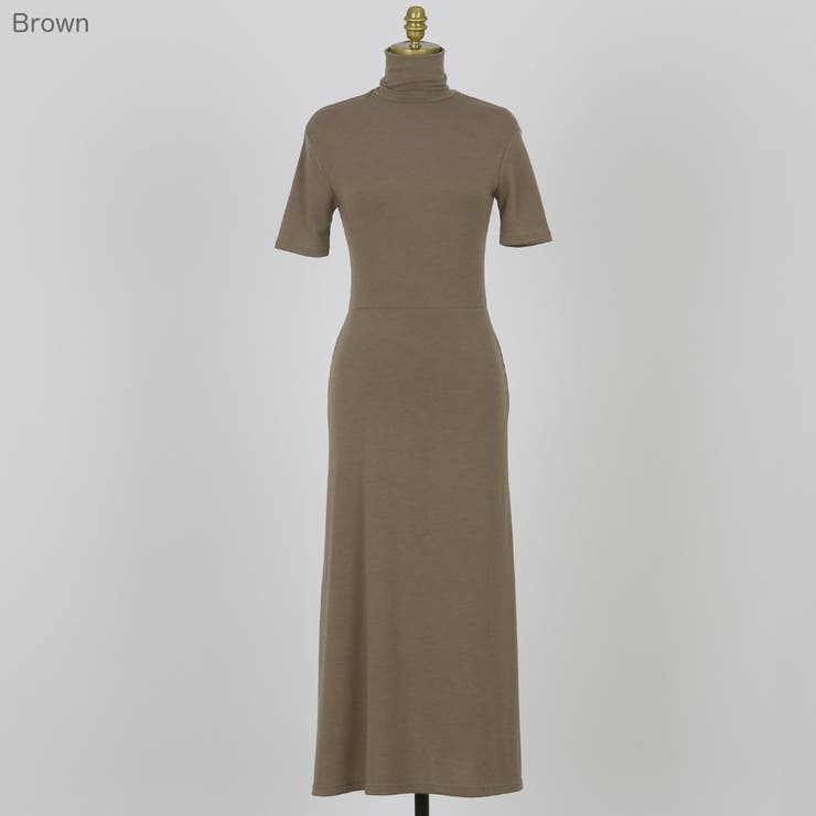 ハイネックスリムワンピース ワンピース 半袖[品番：AD000011131