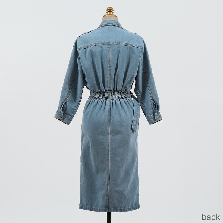 ベルトドッキングデニムワンピース テーラードカラー Vネッック | PREMIUM K | 詳細画像12 