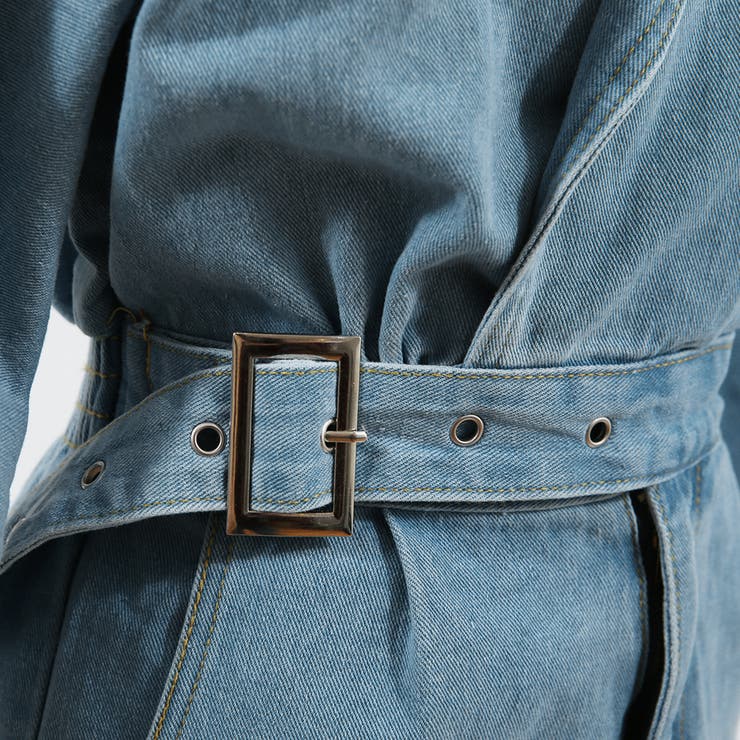 ベルトドッキングデニムワンピース テーラードカラー Vネッック | PREMIUM K | 詳細画像16 