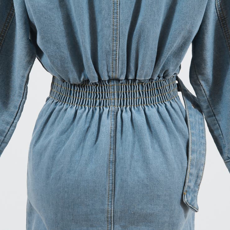 ベルトドッキングデニムワンピース テーラードカラー Vネッック | PREMIUM K | 詳細画像23 