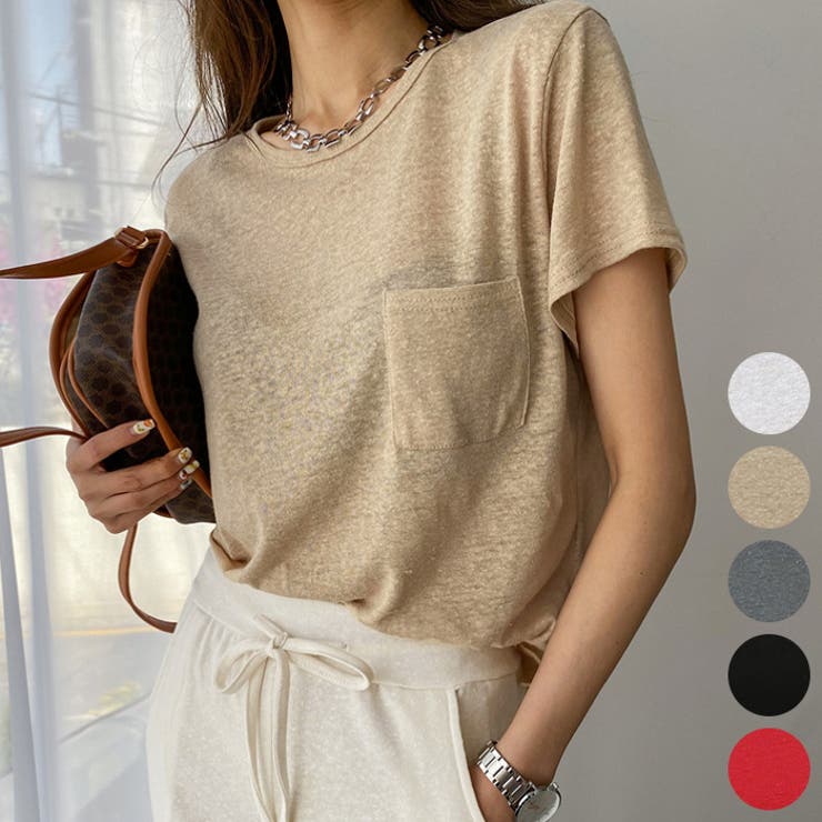 Beige | リネンミックスポケットTシャツ 半袖 スラブ | PREMIUM K