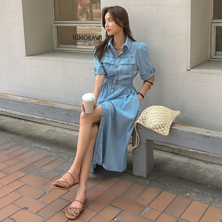 ウイングカフスデニムワンピース マキシワンピース ロングワンピース | PREMIUM K | 詳細画像8 