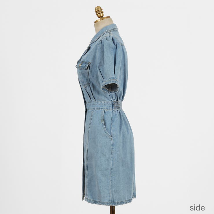 cccmalie デニムパフスリーブ ワンピース デニムパフスリーブミニワンピース[qu78] - メルカリ