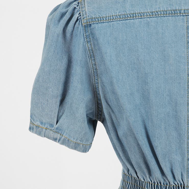 フロントボタンデニムワンピース ミニワンピース パフスリーブ