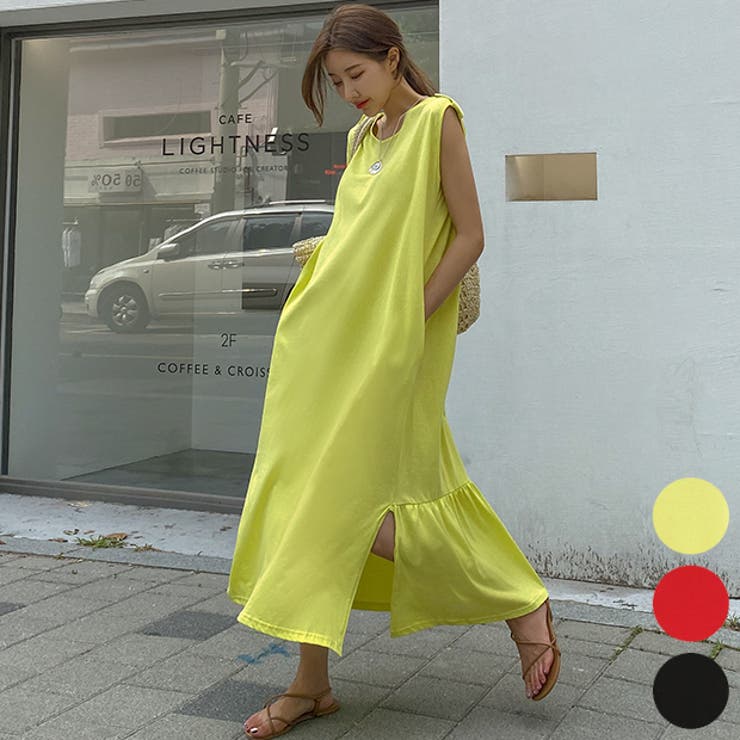 バックシャーリングマキシワンピース サイドスリット